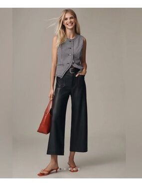 Anthropologie Maeve Colette Faux-Leather High-Rise Wide-Leg Cropped Pants